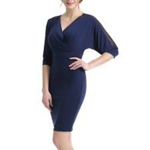 PHISTIC Women's Mesh Accent Fitted Midi Dress Blue New With Tags Size Small
